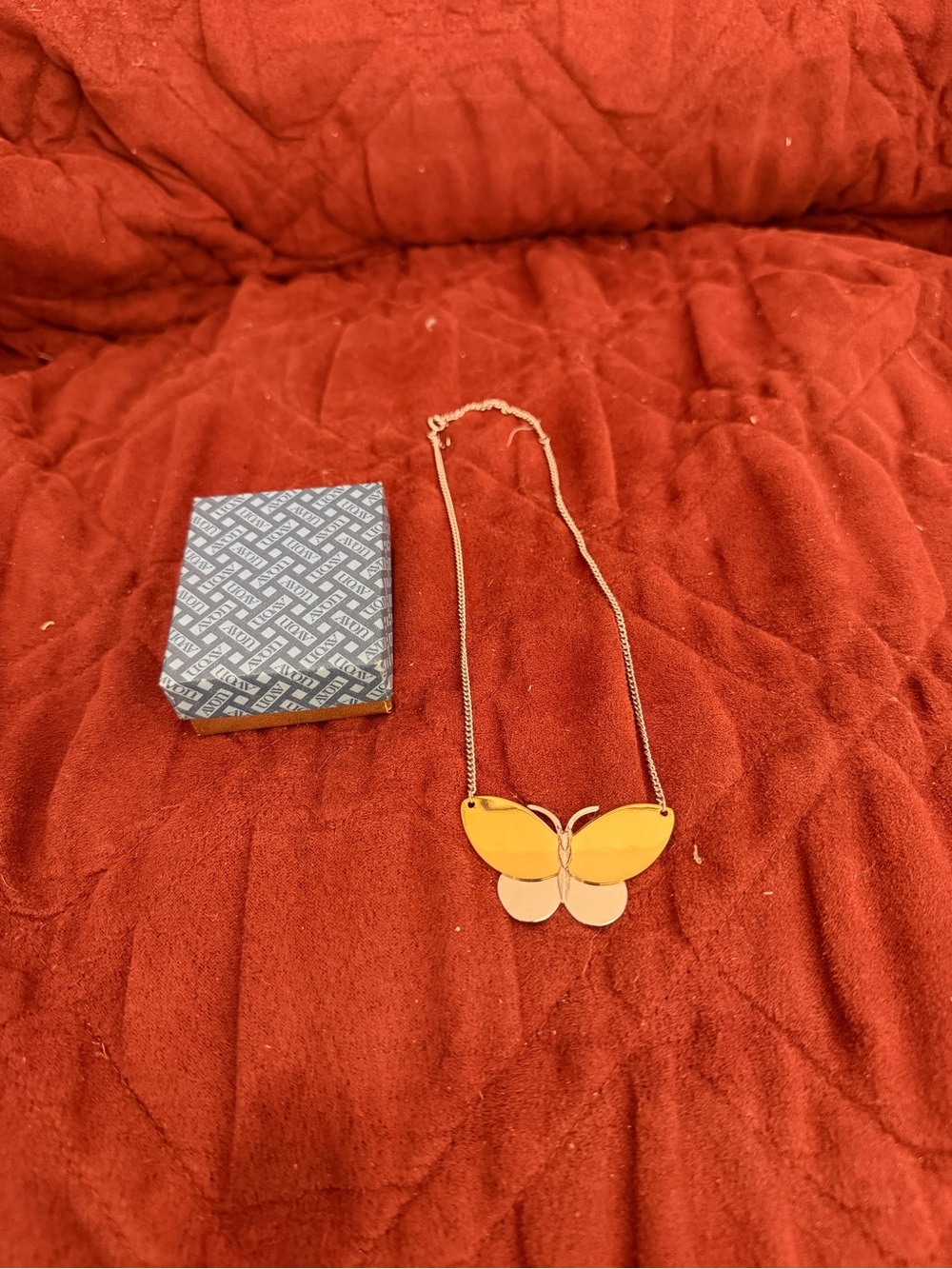 Vintage Avon Butterfly Pendant Necklace in Yellow and Cream